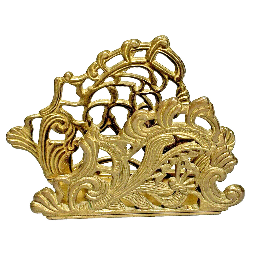 1980's Brass Letter Holder Rack Ornate Victorian Style Desk Office Accessory